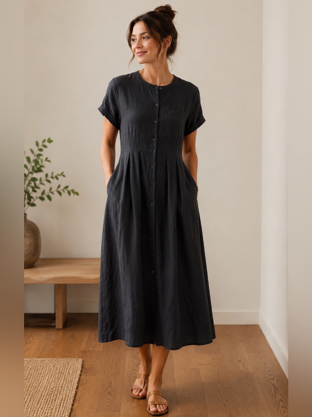 Jenni Kayne Black Linen Midi Dress